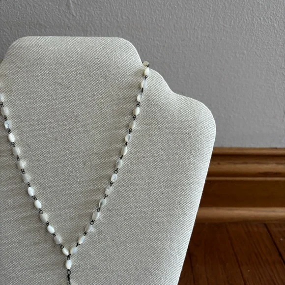 Vintage Mother of Pearl Rosary Necklace with Silver Tone Hardware - Picture 2 of 4